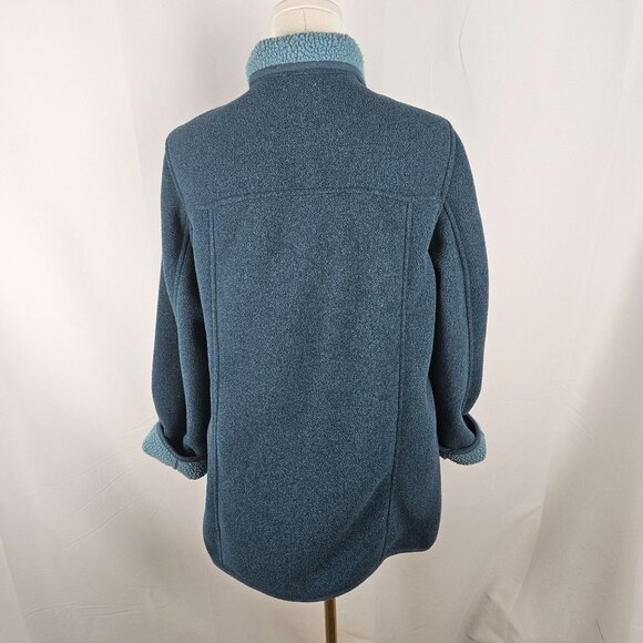 Vintage L.L. Bean Teal Fleece Cardigan Jacket Sz MP Barn Coat USA Polartec Warm - Picture 5 of 11